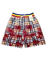 Big & Tall Men's Hawaii. Summer Multi-layer Style Grid Color Gradient Coconut Tree. Seaside Beach Pants